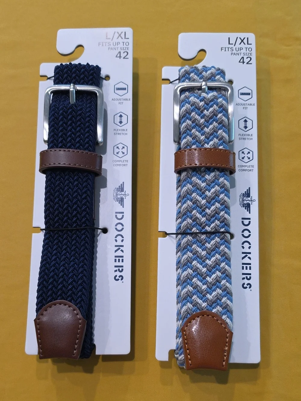 NWT▪︎Dockers Mens Stretch Braided Belt Lot of 2 Gray/Blue & Navy L/XL Fits 38-44